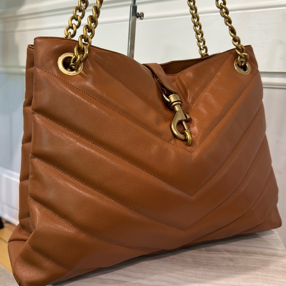 Rebecca Minkoff Handbags - Rebecca Minkoff Bag Large Brown Leather Chevron Quilted Shoulder with Gold Chain